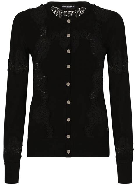 dolce gabbana belted cardigan with lace|DOLCE & GABBANA Cashmere and silk cardigan with lace inlay.